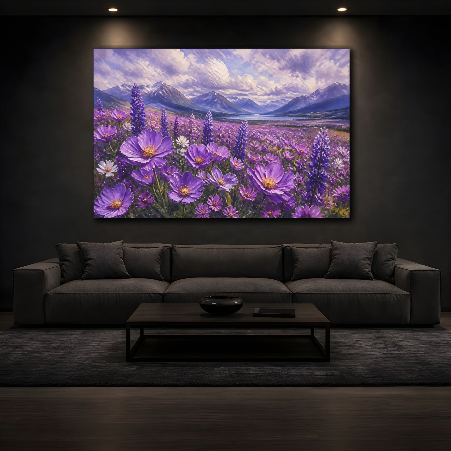 Mockup 3. Purple Floral Meadow shown as canvas print
