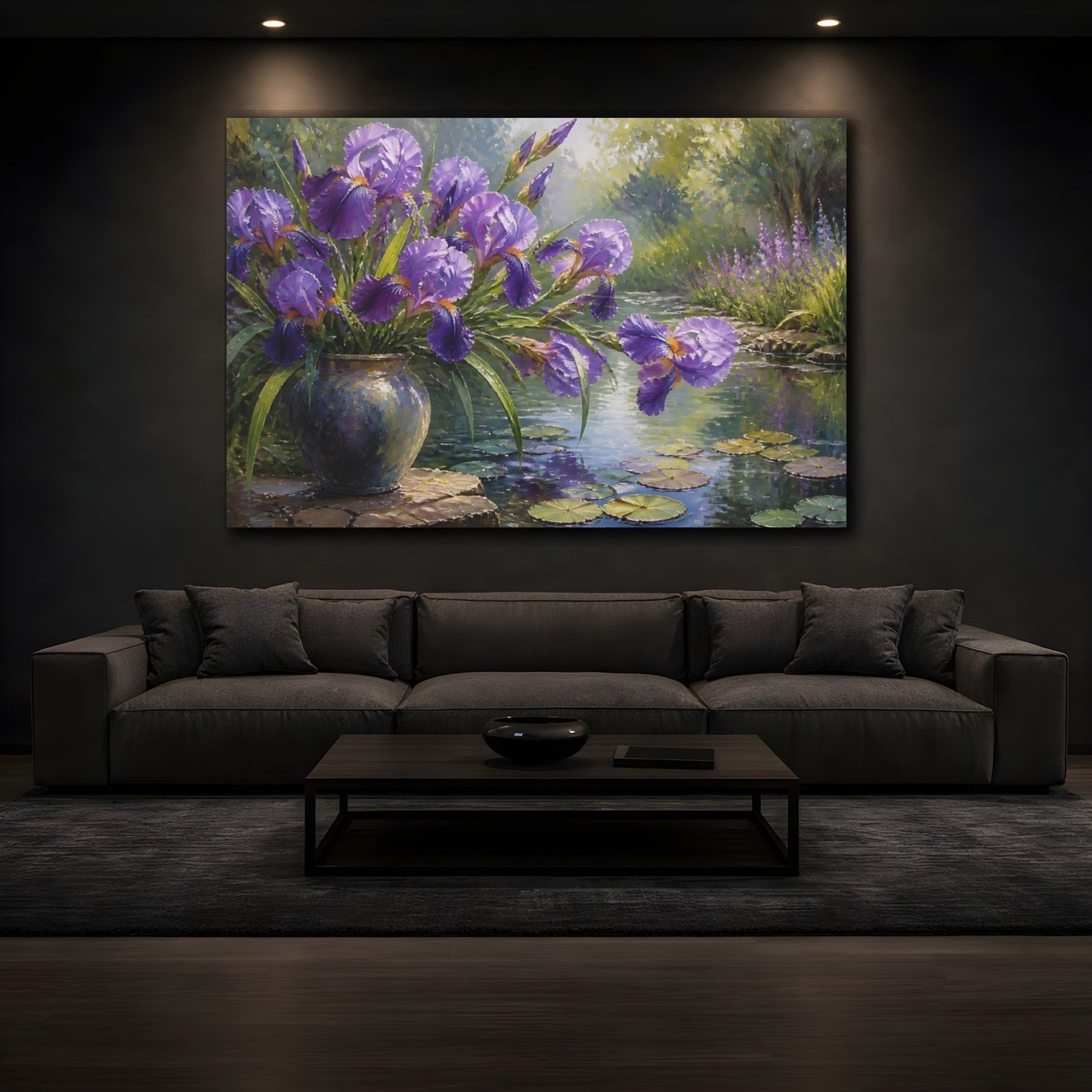 Mockup 3. Purple Iris Flowers shown as canvas print