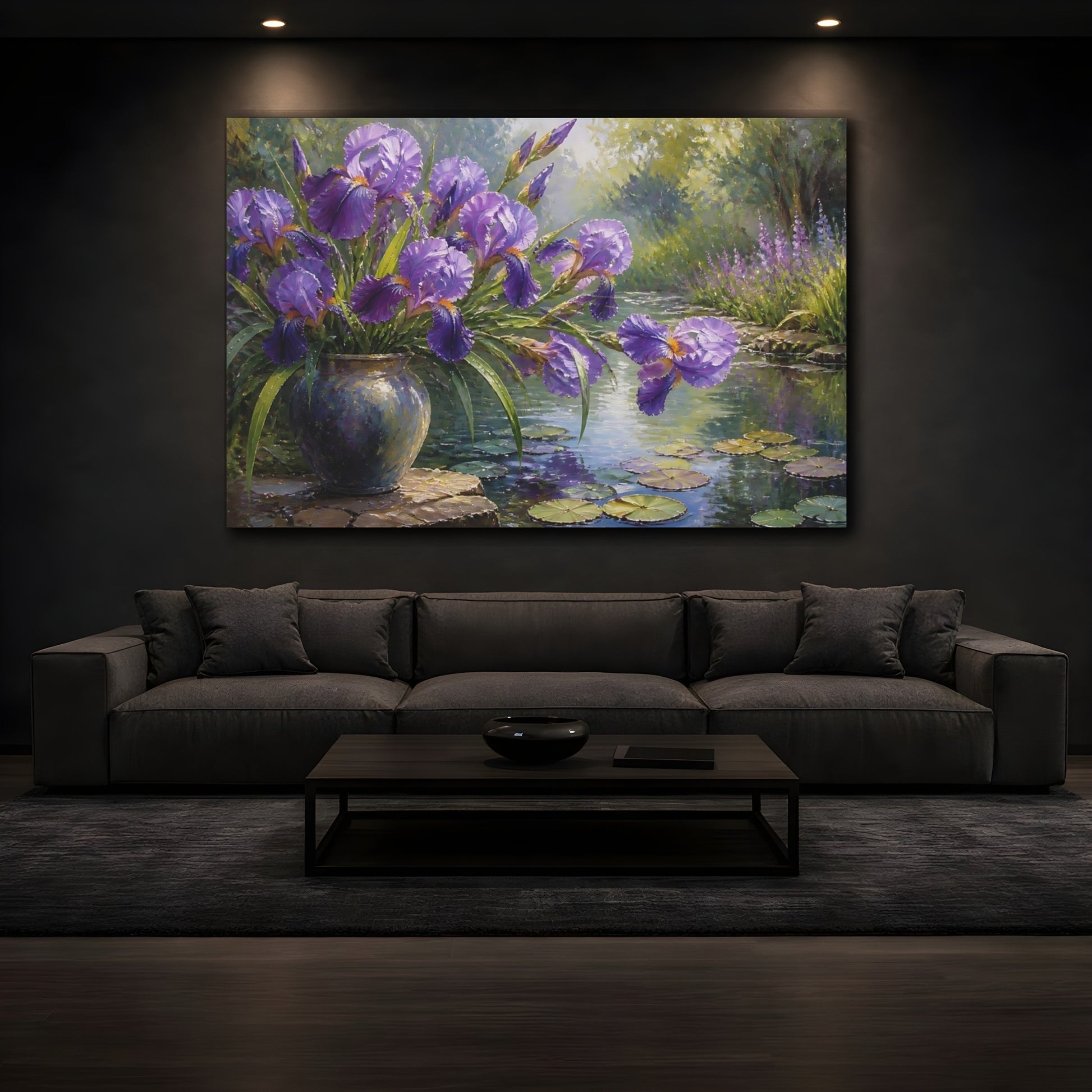 Mockup 3. Purple Iris Flowers shown as canvas print