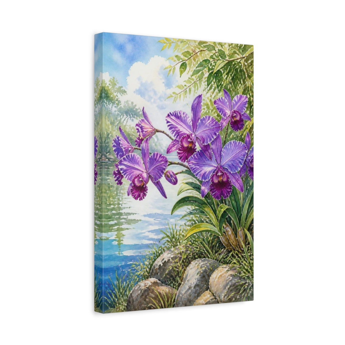 Side Mockup 4. Purple Orchid Flowers shown as canvas print