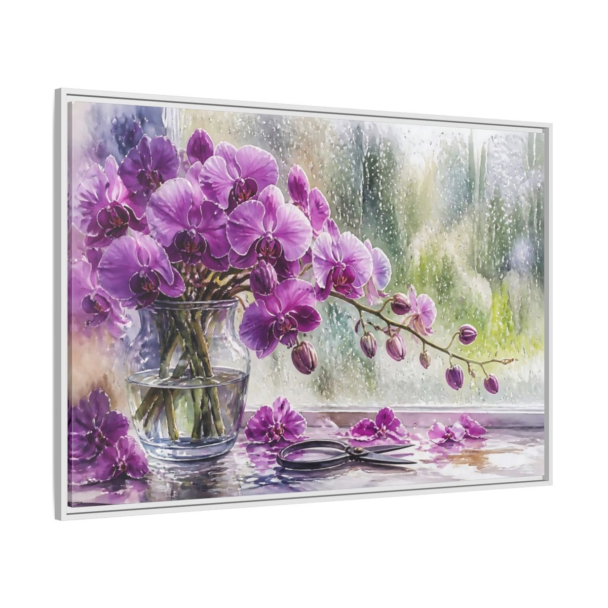Side Mockup 7. Purple Orchid Window Still Life shown as framed canvas print