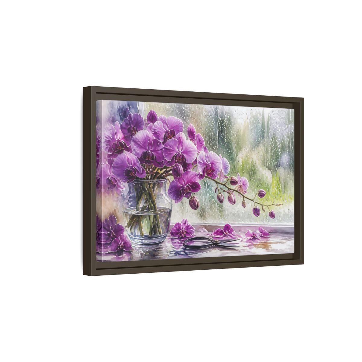 Side Mockup 5. Purple Orchid Window Still Life shown as framed canvas print