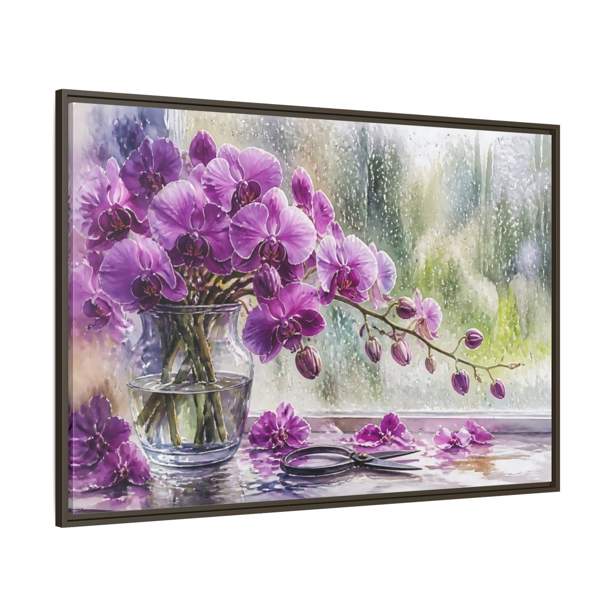 Side Mockup 8. Purple Orchid Window Still Life shown as framed canvas print