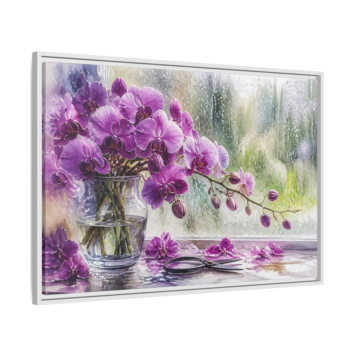 Side Mockup 9. Purple Orchid Window Still Life shown as framed canvas print
