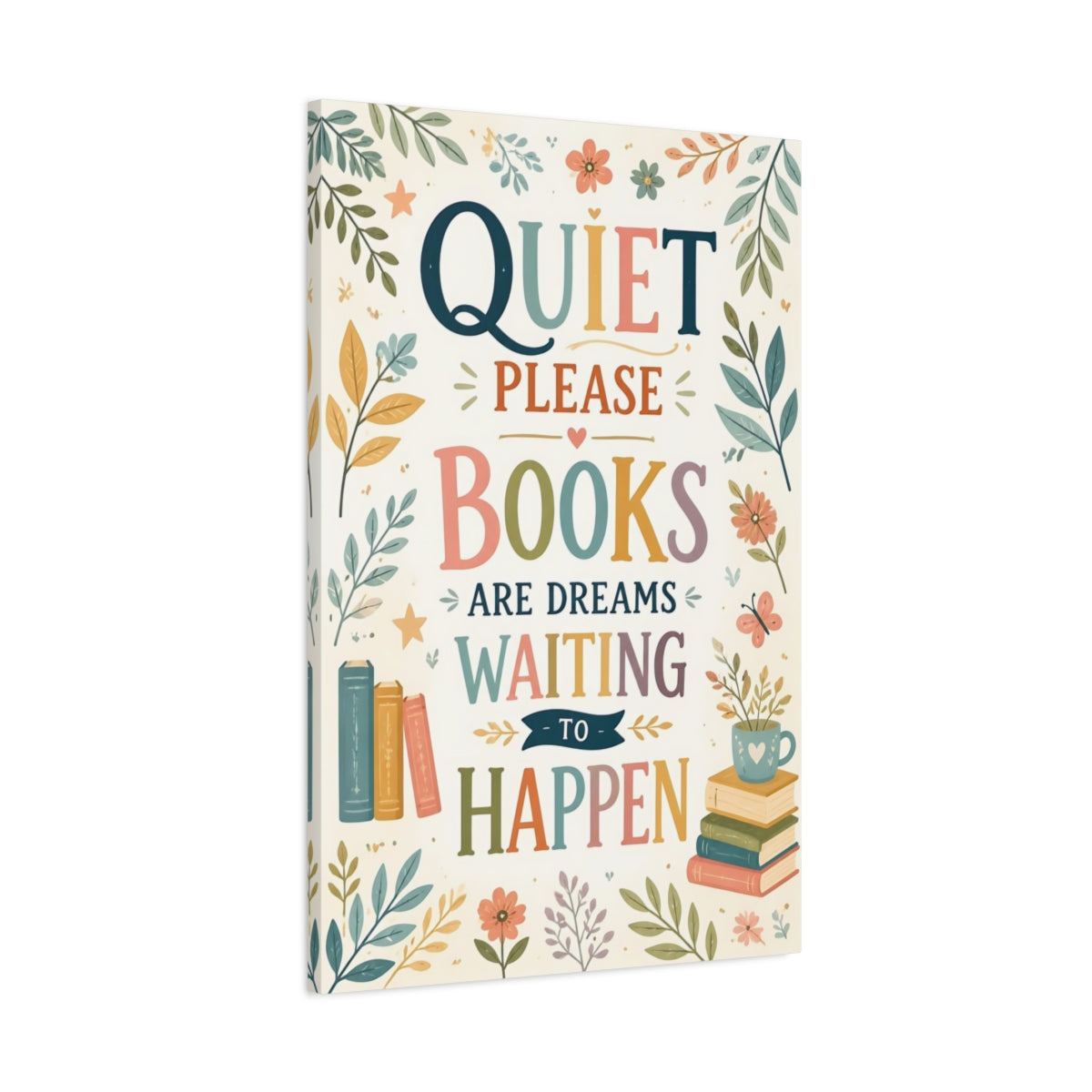 Main Mockup. Quiet Books Quote shown as canvas print