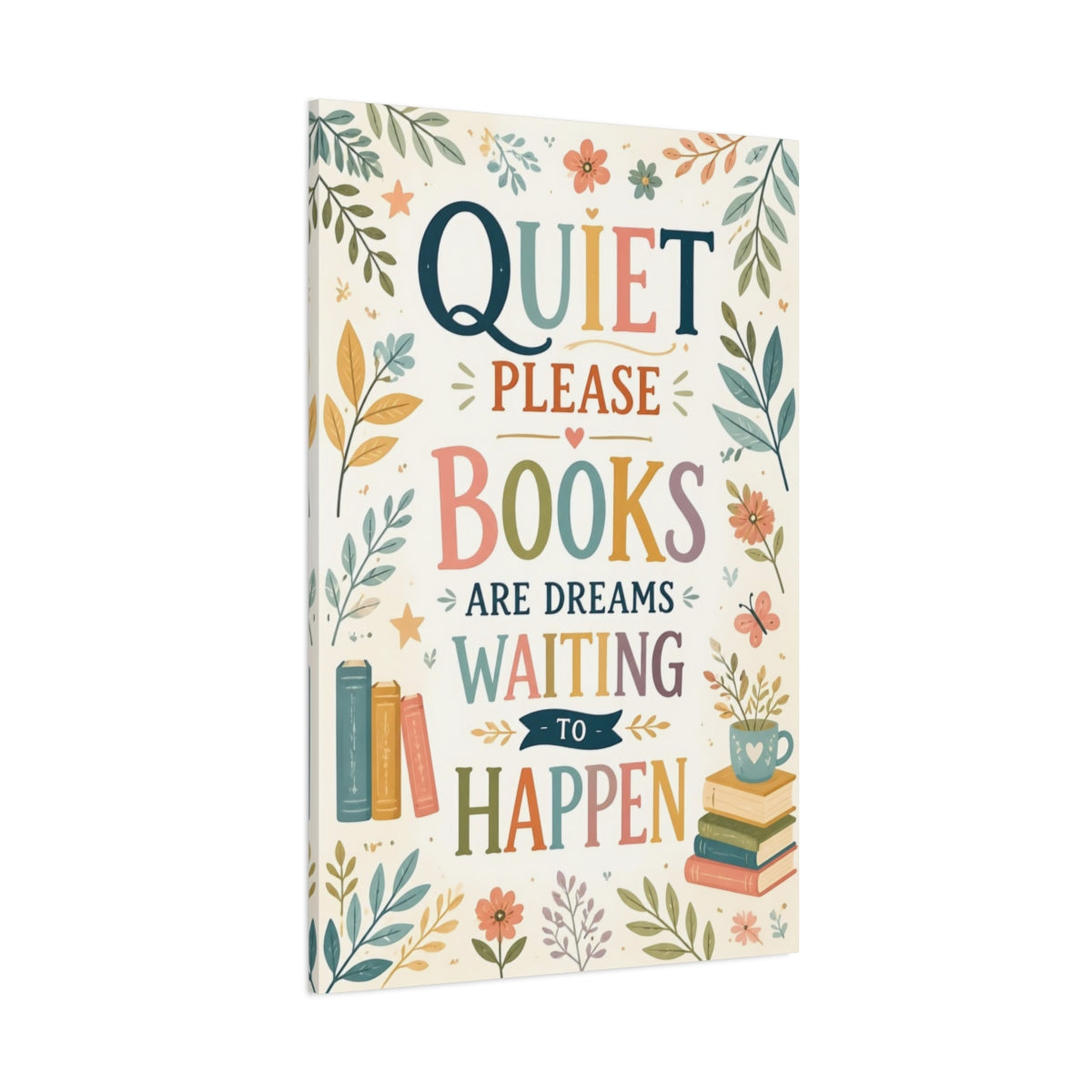 Side Mockup 1. Quiet Books Quote shown as canvas print
