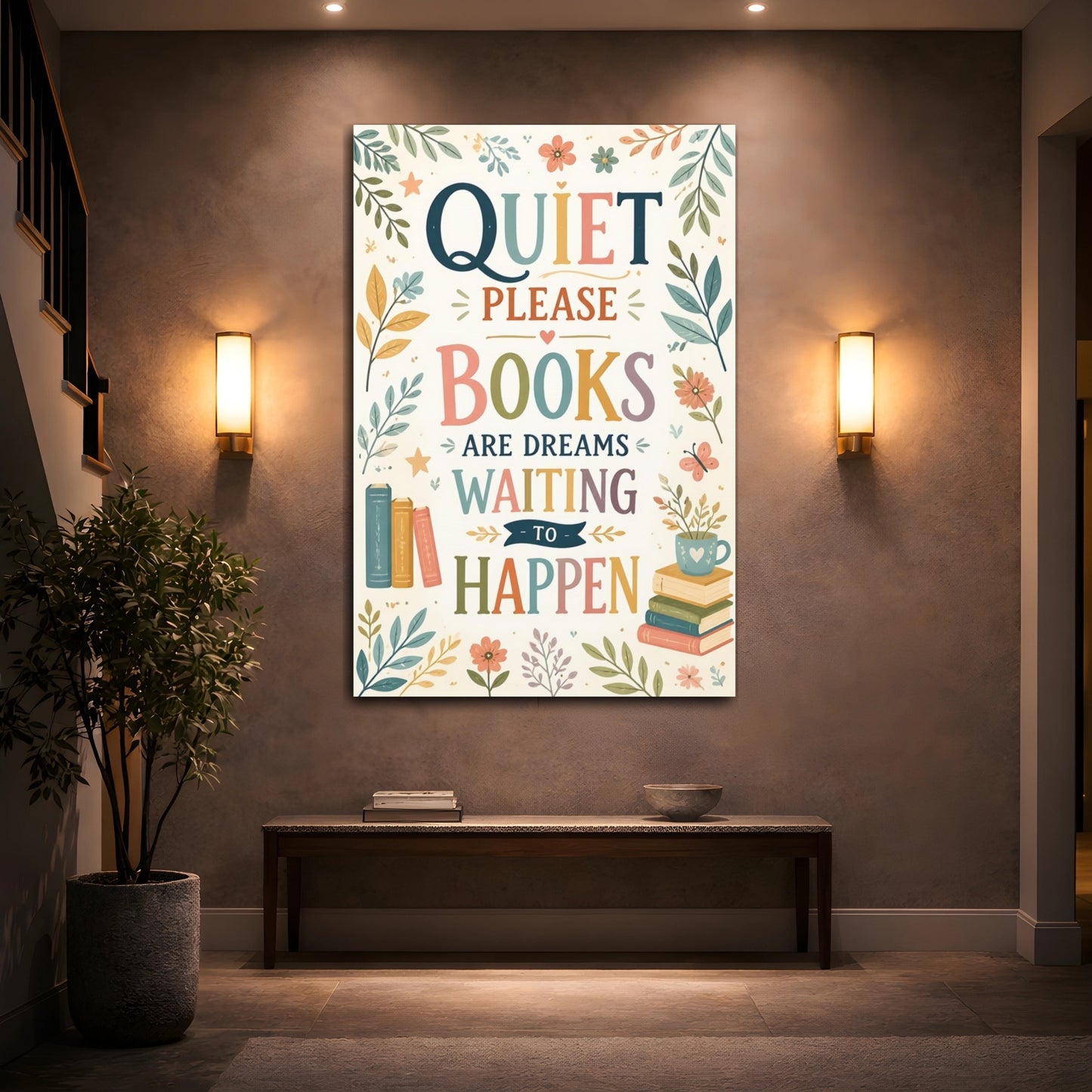 Mockup 2. Quiet Books Quote shown as canvas print