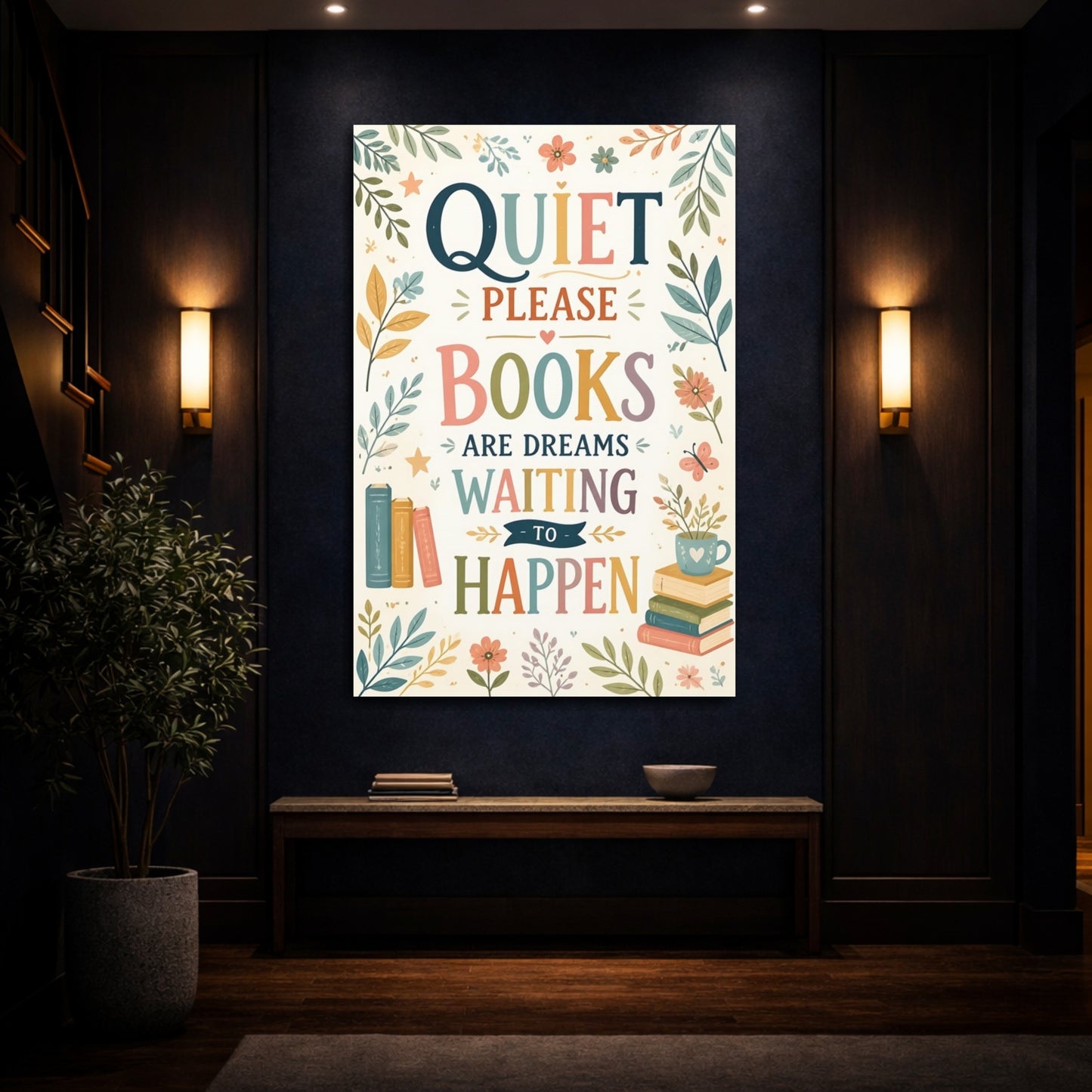 Mockup 4. Quiet Books Quote shown as canvas print