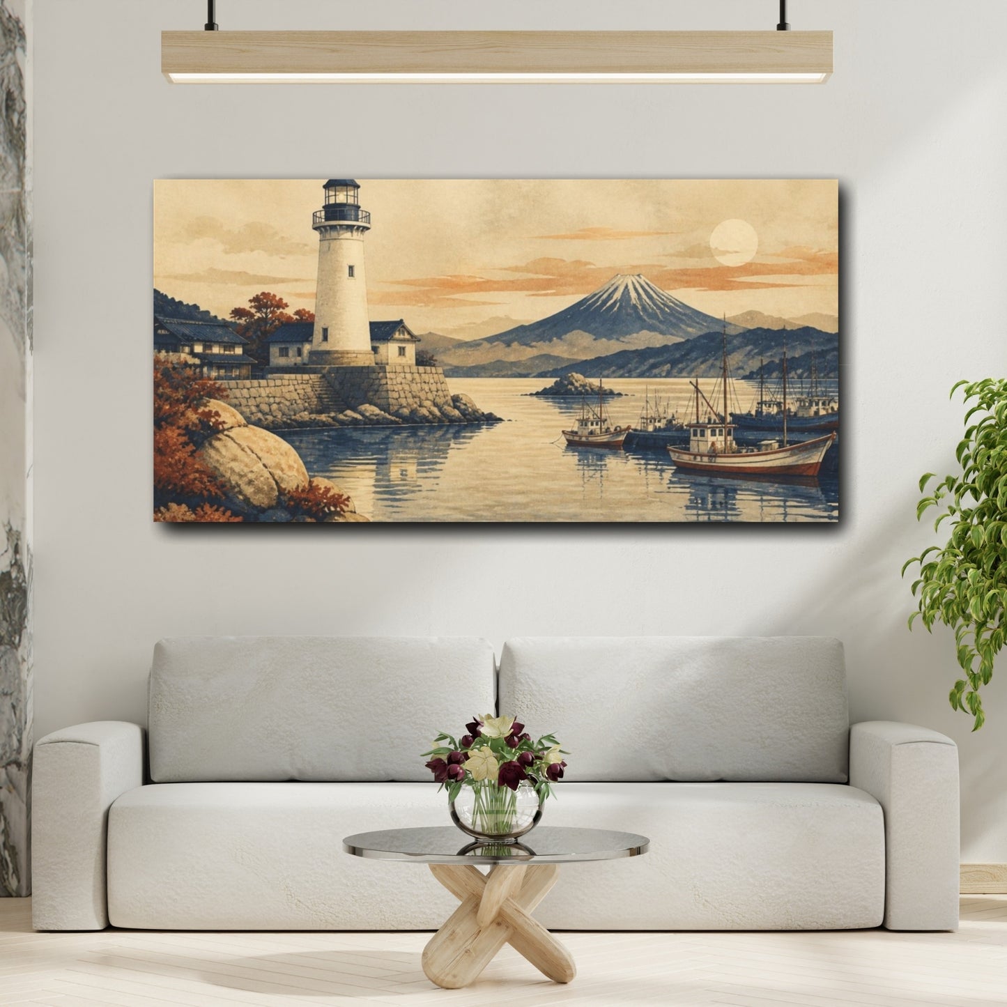 Mockup 2. Quiet Harbor Lighthouse shown as canvas print