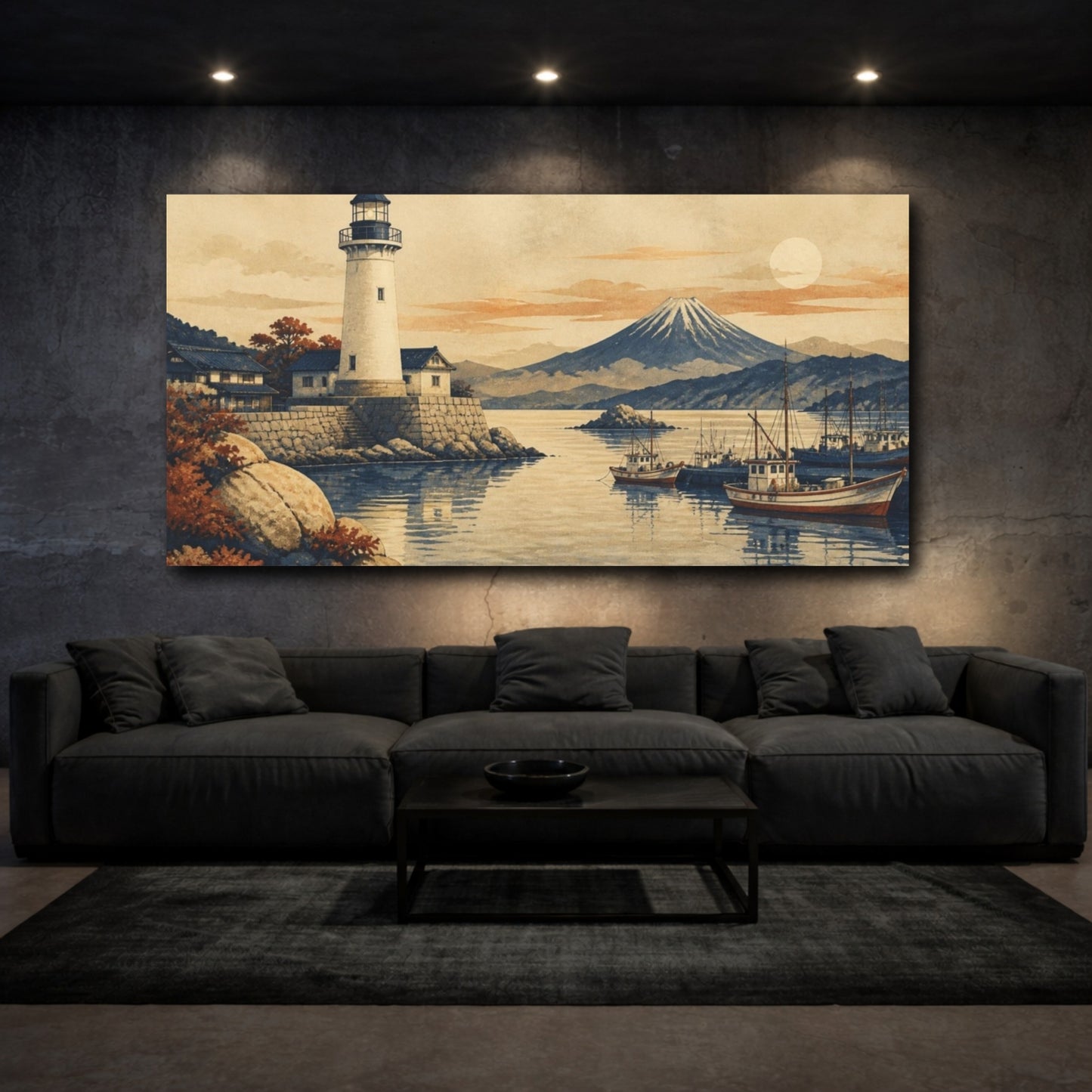 Mockup 3. Quiet Harbor Lighthouse shown as canvas print