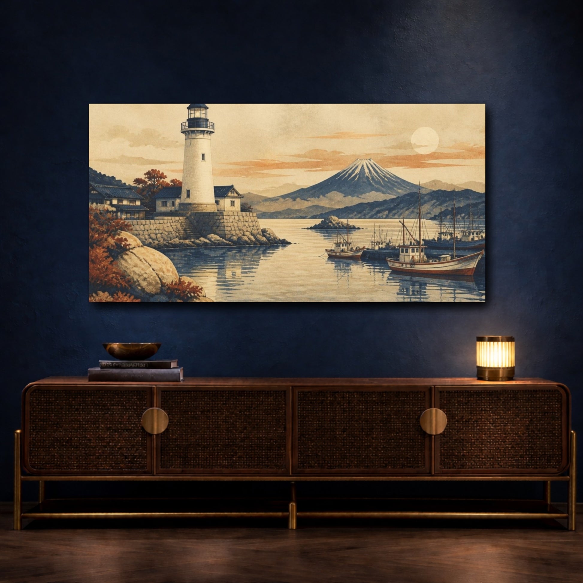 Mockup 4. Quiet Harbor Lighthouse shown as canvas print