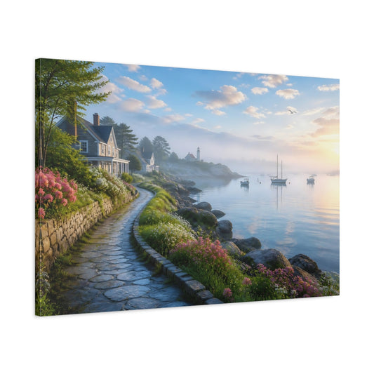 Main Mockup. Quiet Harbor Morning Mist shown as canvas print