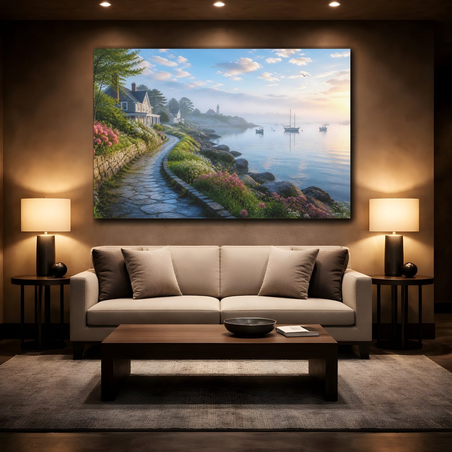 Mockup 2. Quiet Harbor Morning Mist shown as canvas print