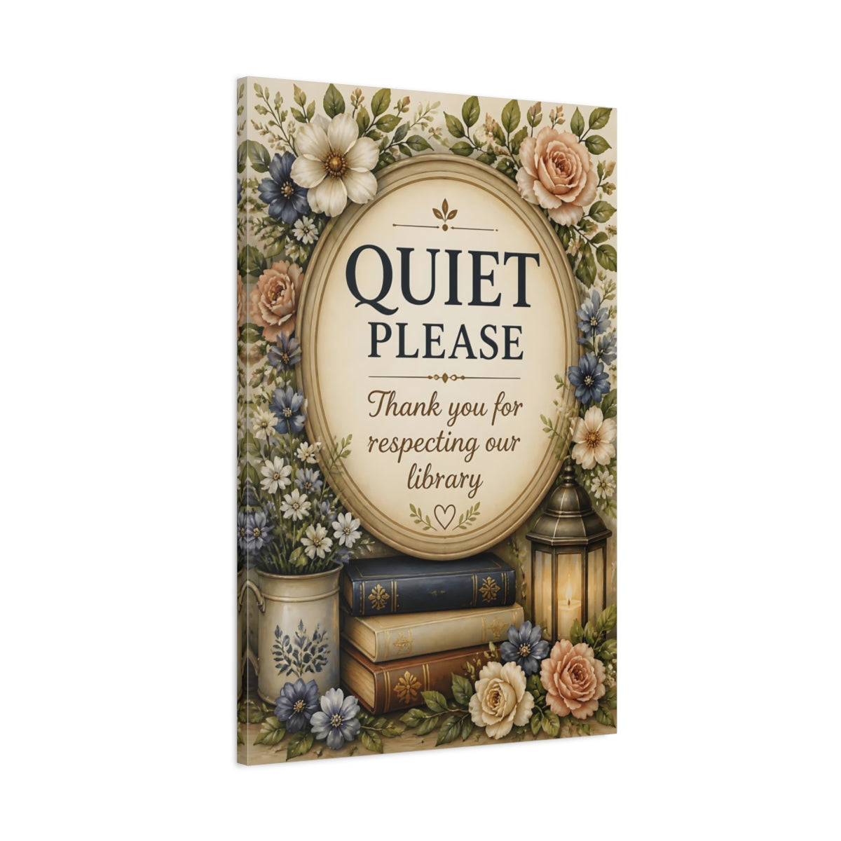 Main Mockup. Quiet Library Quote Sign shown as canvas print
