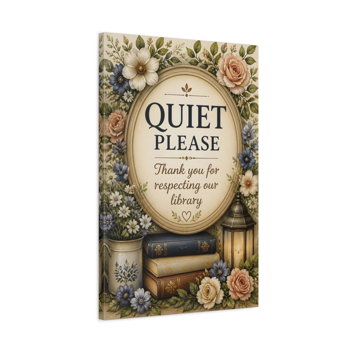 Side Mockup 2. Quiet Library Quote Sign shown as canvas print