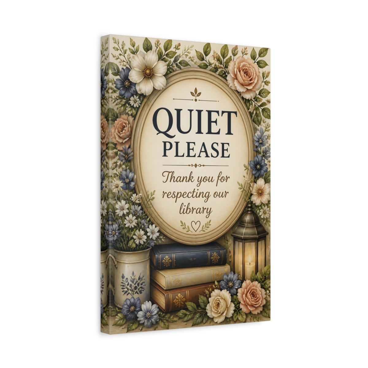 Side Mockup 4. Quiet Library Quote Sign shown as canvas print