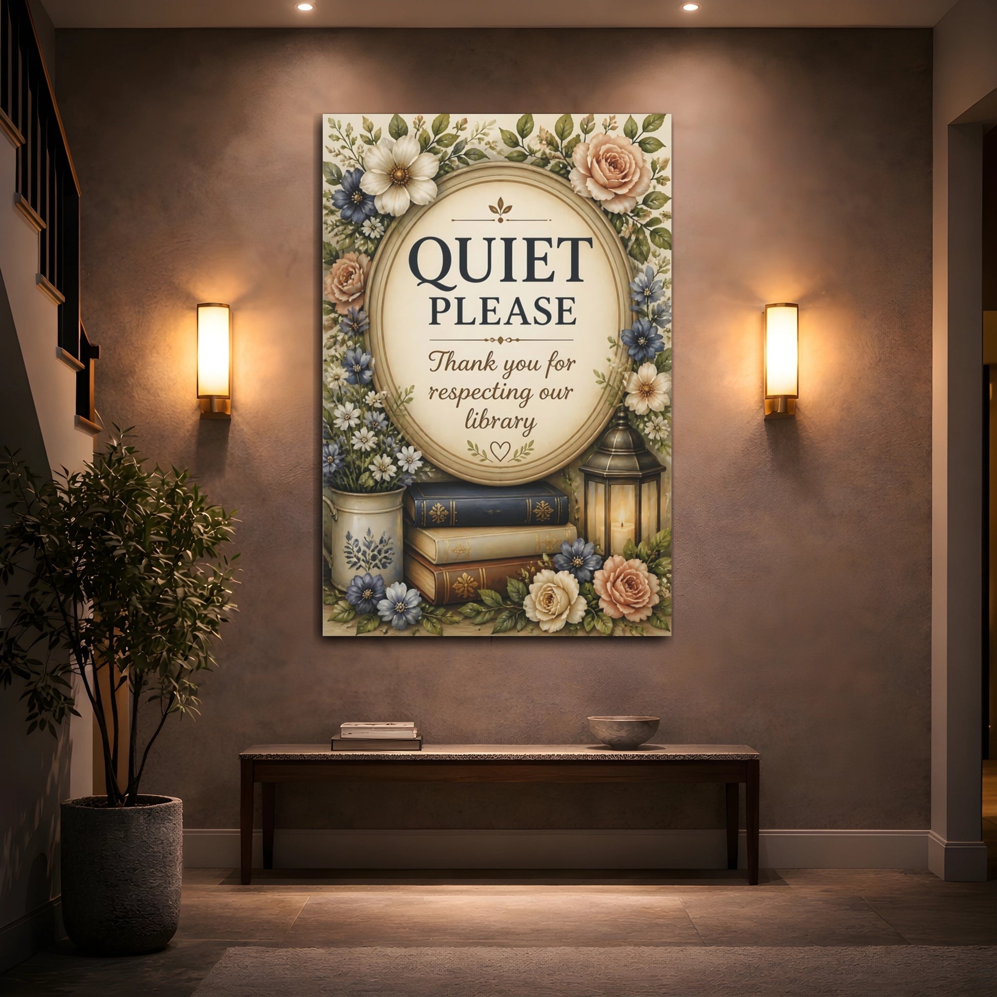 Mockup 2. Quiet Library Quote Sign shown as canvas print