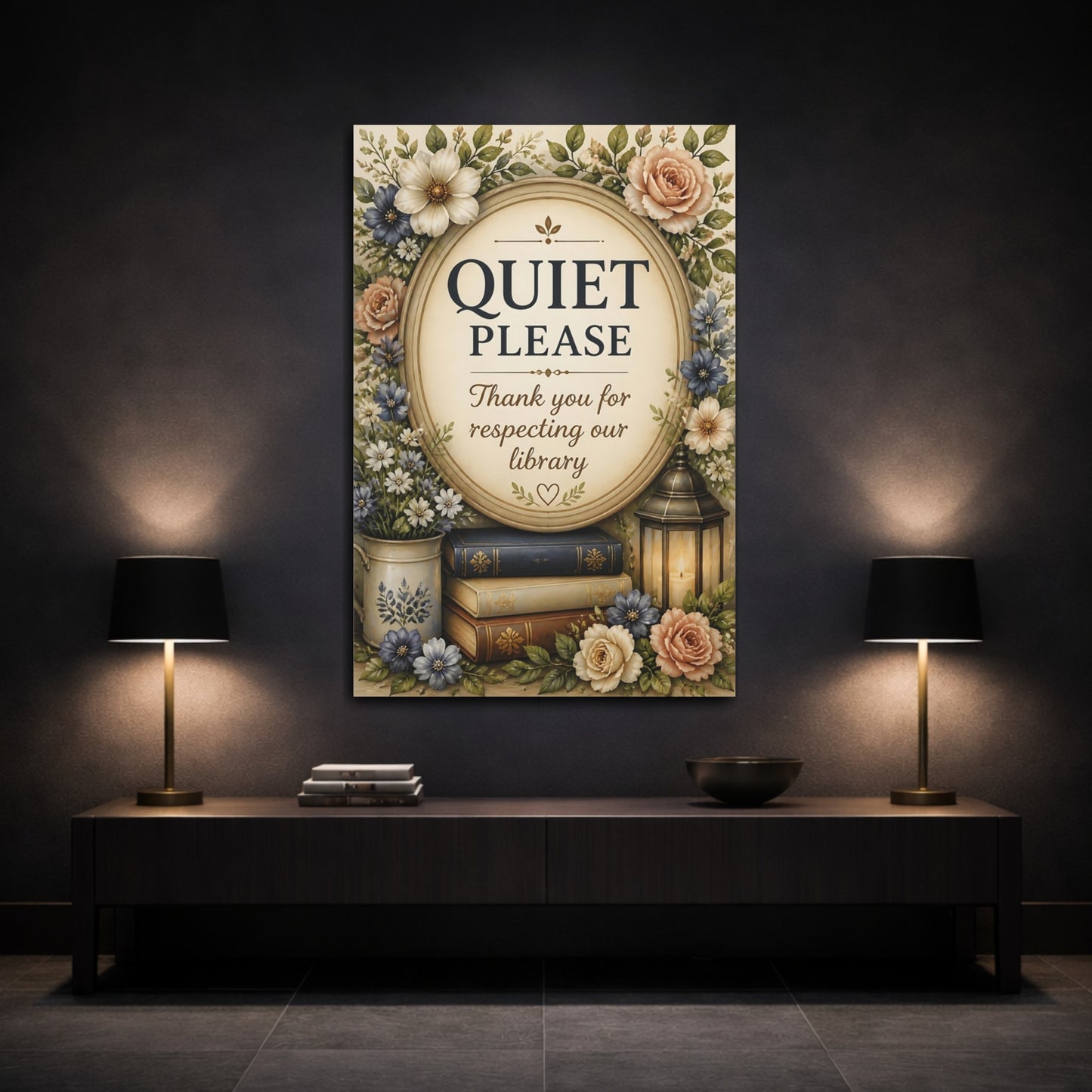 Mockup 3. Quiet Library Quote Sign shown as canvas print