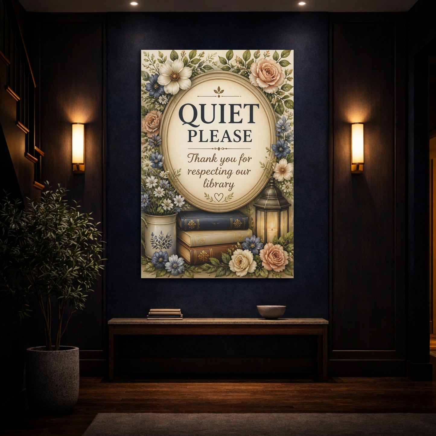 Mockup 4. Quiet Library Quote Sign shown as canvas print
