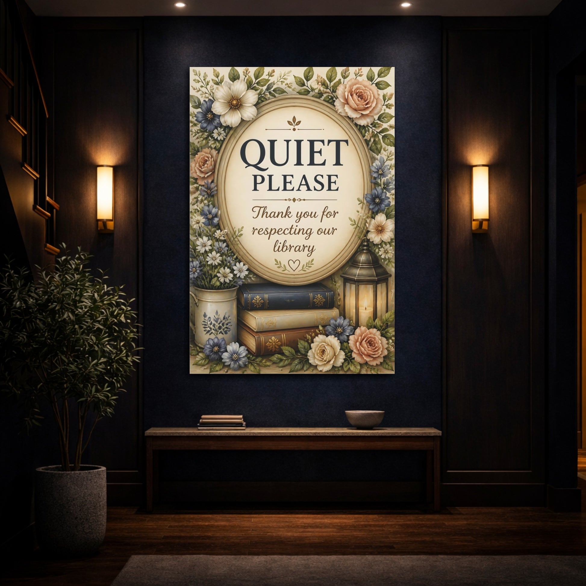 Mockup 4. Quiet Library Quote Sign shown as canvas print