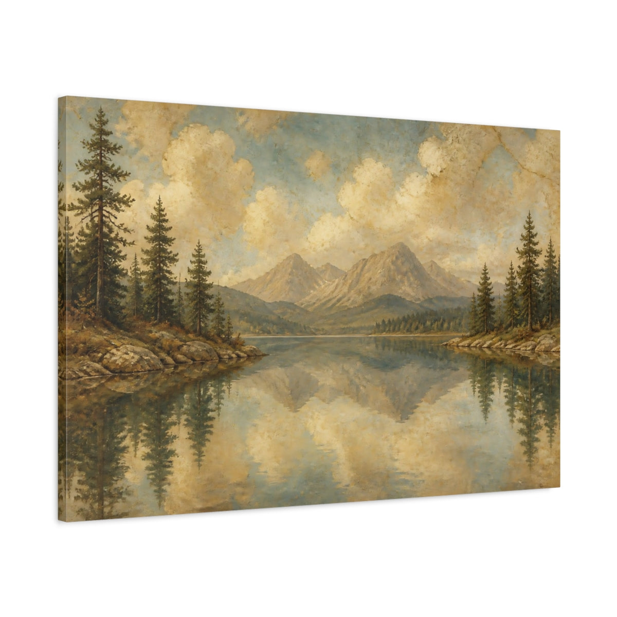 Main Mockup. Quiet Mountain Lake shown as canvas print