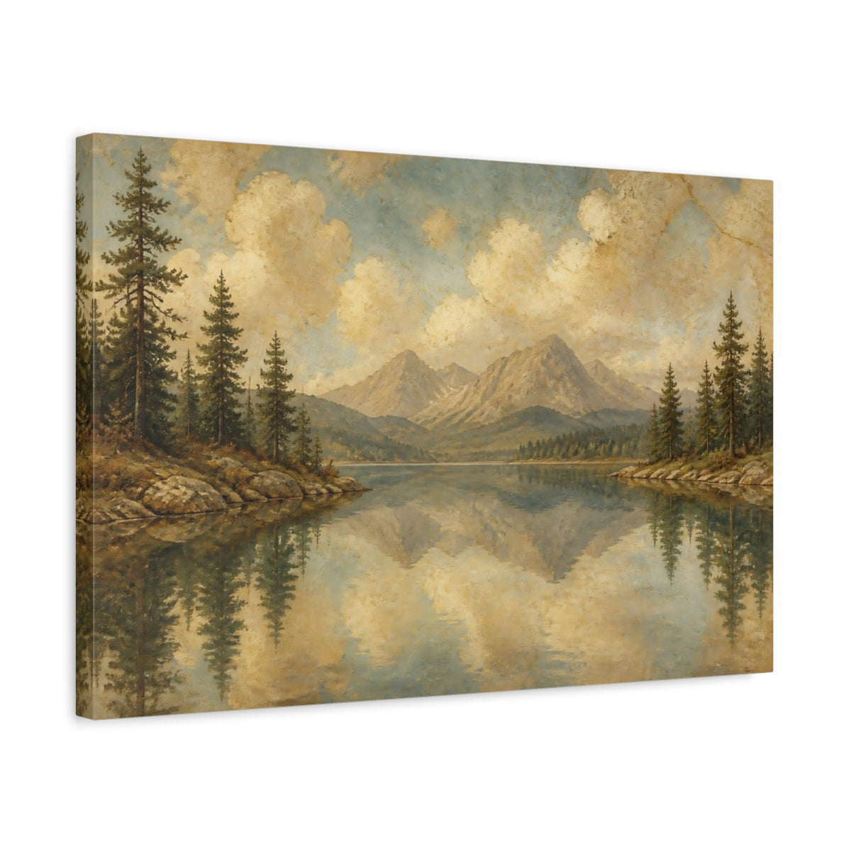 Side Mockup 3. Quiet Mountain Lake shown as canvas print