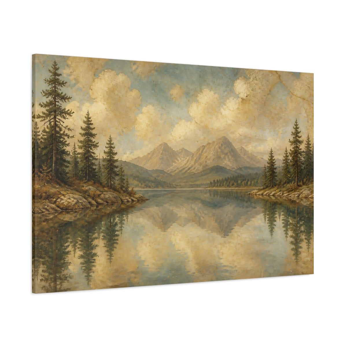 Side Mockup 1. Quiet Mountain Lake shown as canvas print