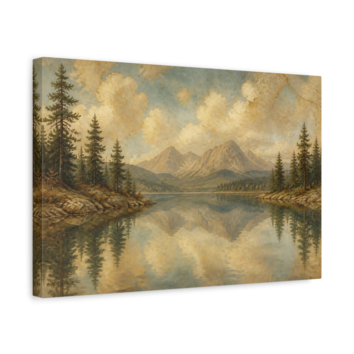 Side Mockup 4. Quiet Mountain Lake shown as canvas print
