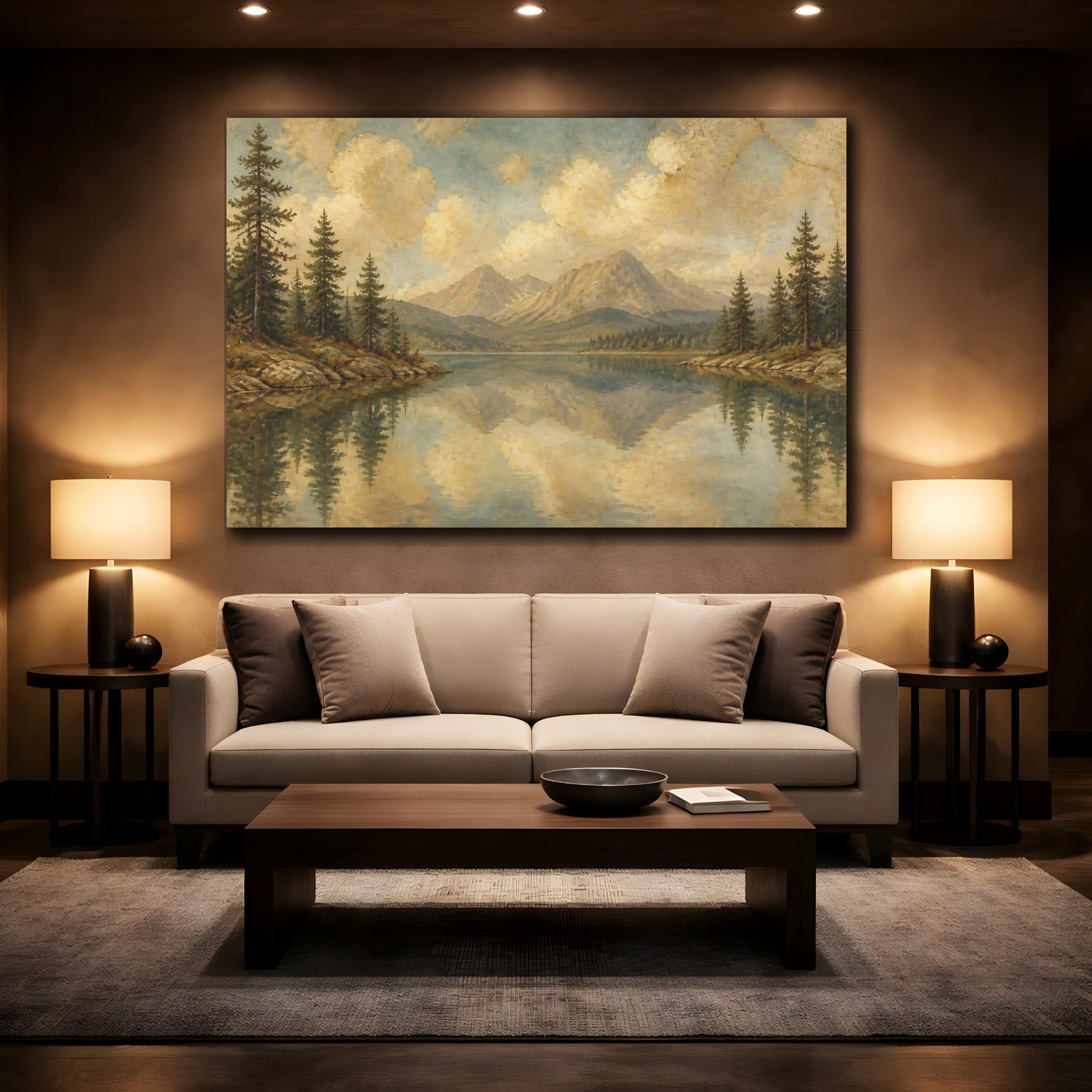 Mockup 2. Quiet Mountain Lake shown as canvas print