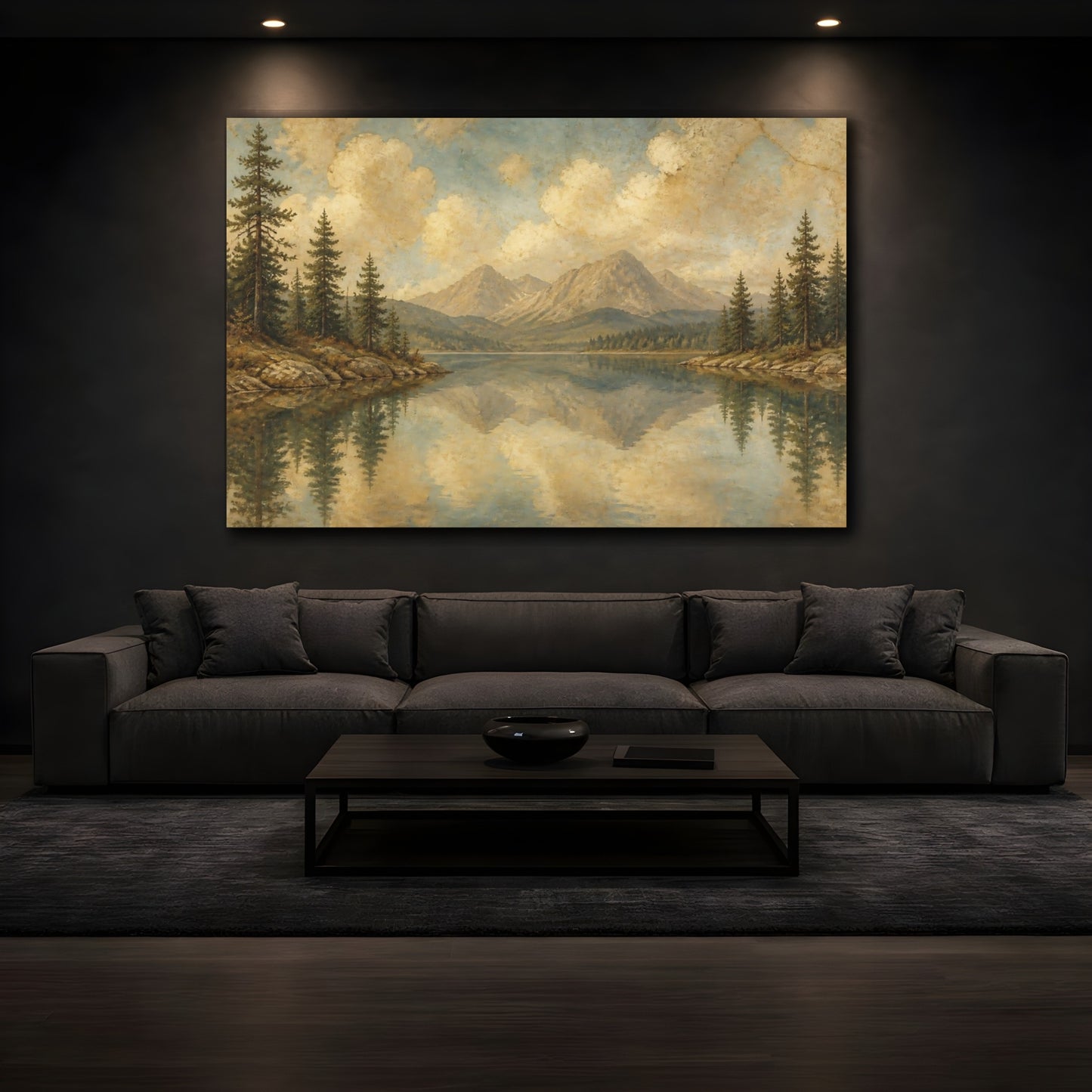 Mockup 3. Quiet Mountain Lake shown as canvas print