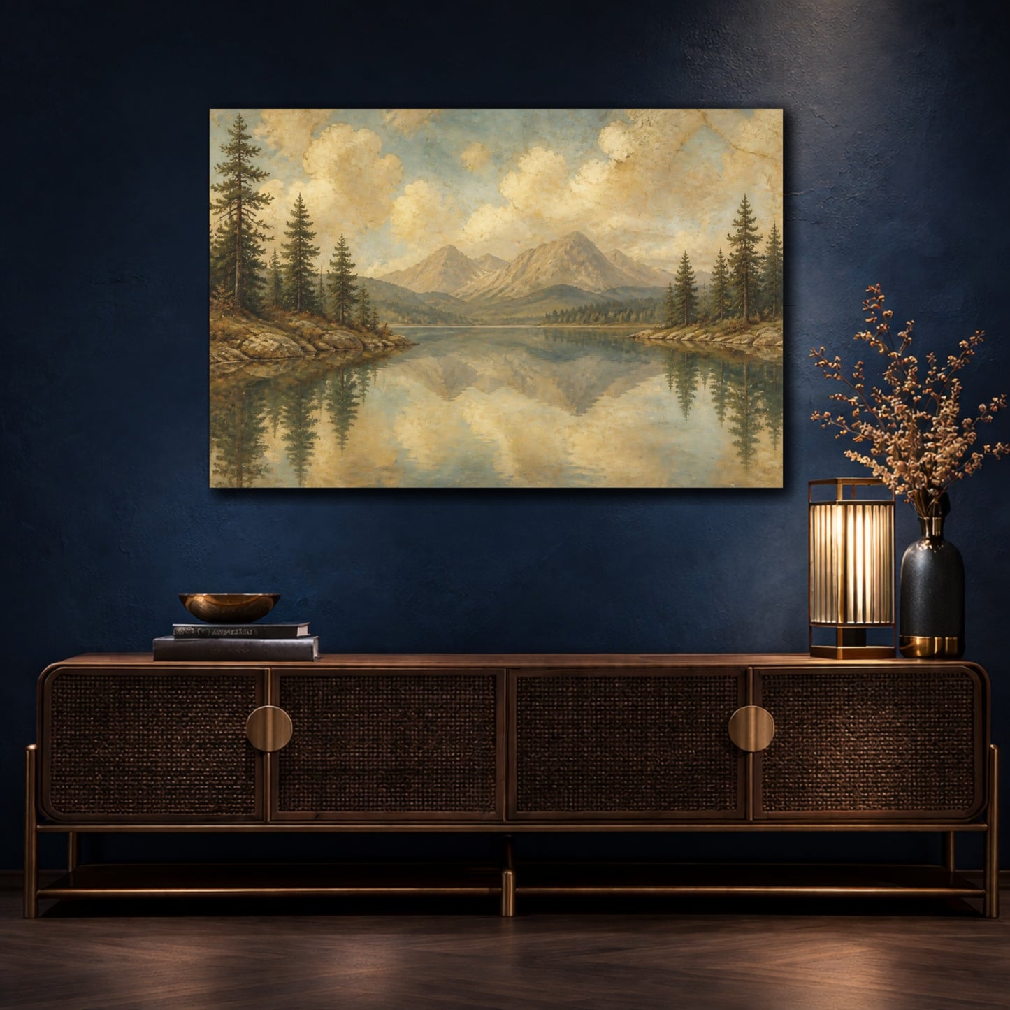 Mockup 4. Quiet Mountain Lake shown as canvas print