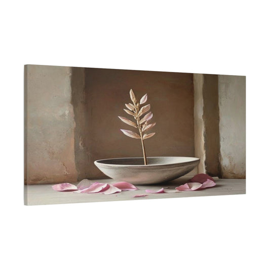 Main Mockup. Quiet Petals In Clay Bowl shown as canvas print