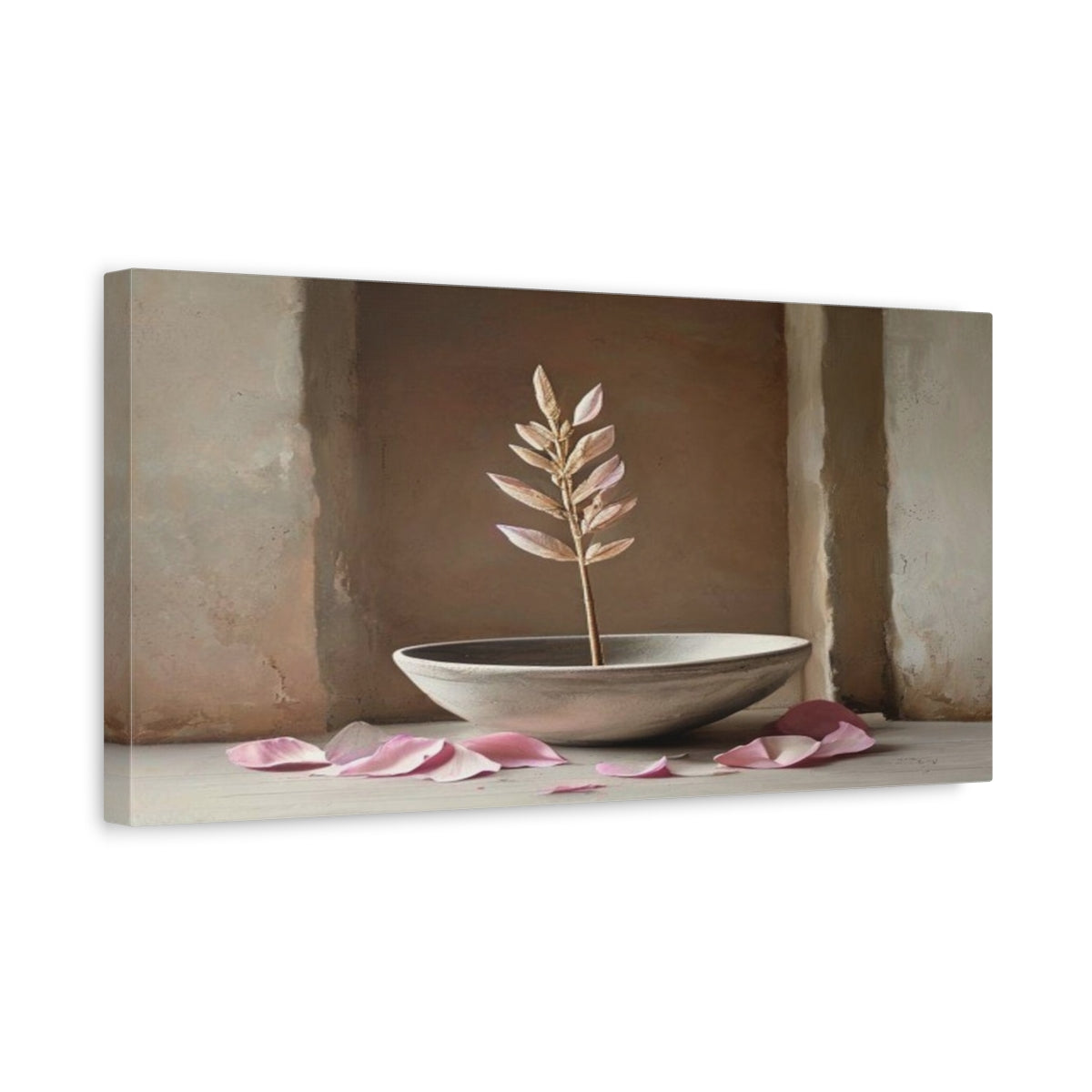 Side Mockup 3. Quiet Petals In Clay Bowl shown as canvas print