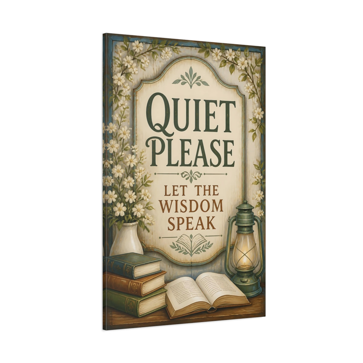 Side Mockup 1. Quiet Quote Sign shown as canvas print