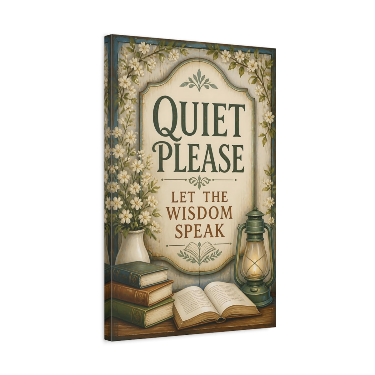 Side Mockup 3. Quiet Quote Sign shown as canvas print