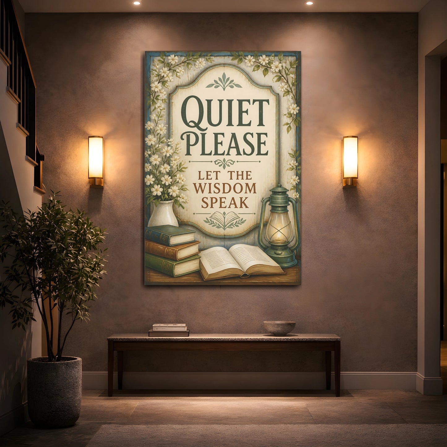 Mockup 2. Quiet Quote Sign shown as canvas print