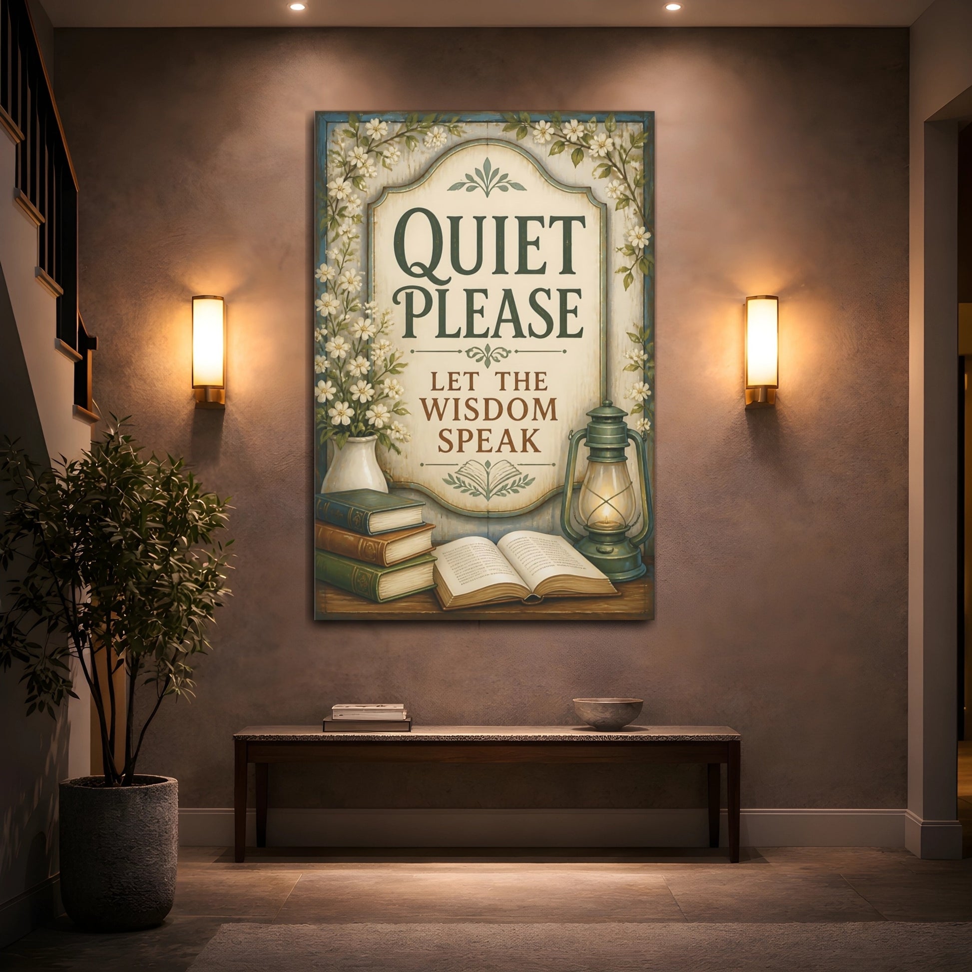 Mockup 2. Quiet Quote Sign shown as canvas print