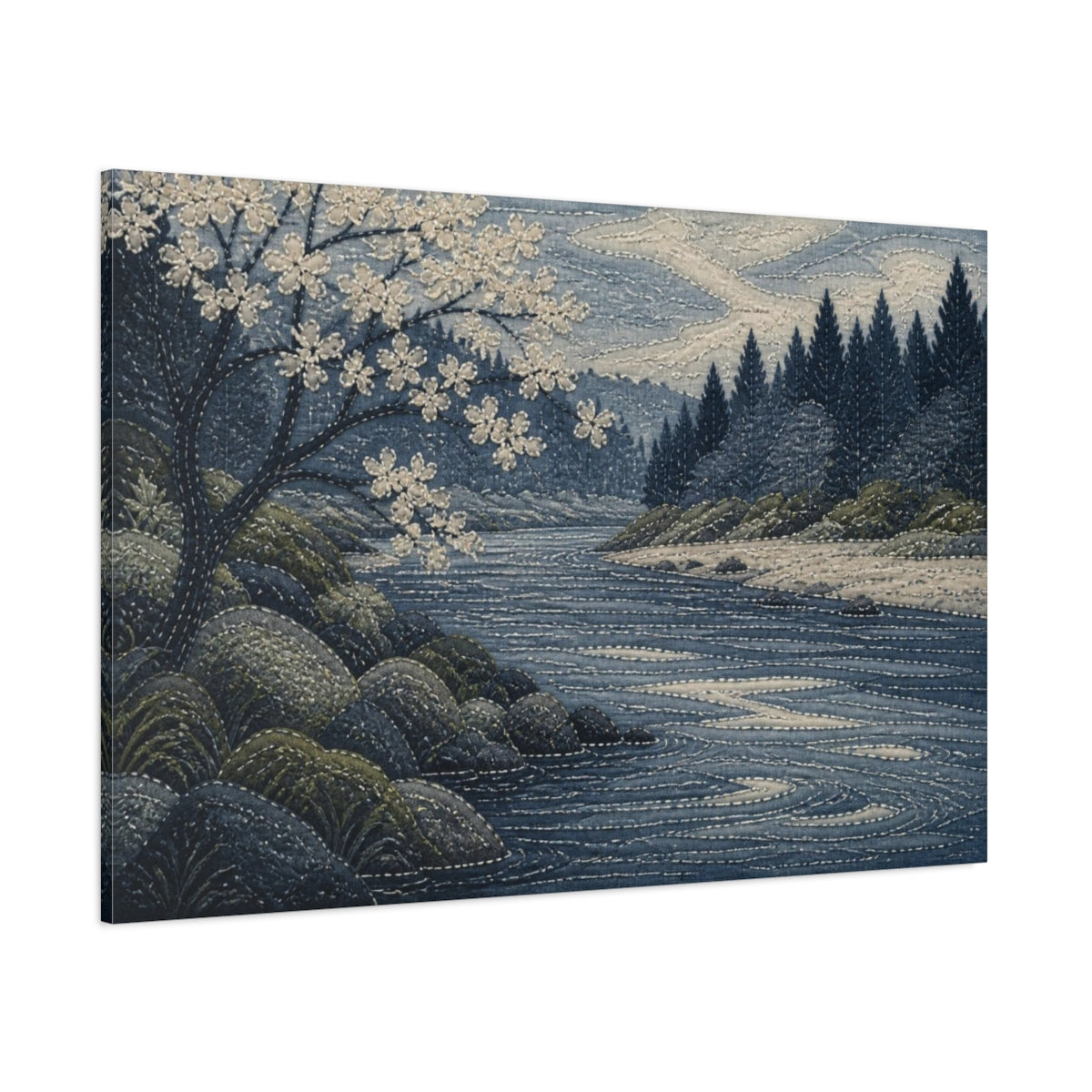 Side Mockup 1. Quiet River Bend shown as canvas print