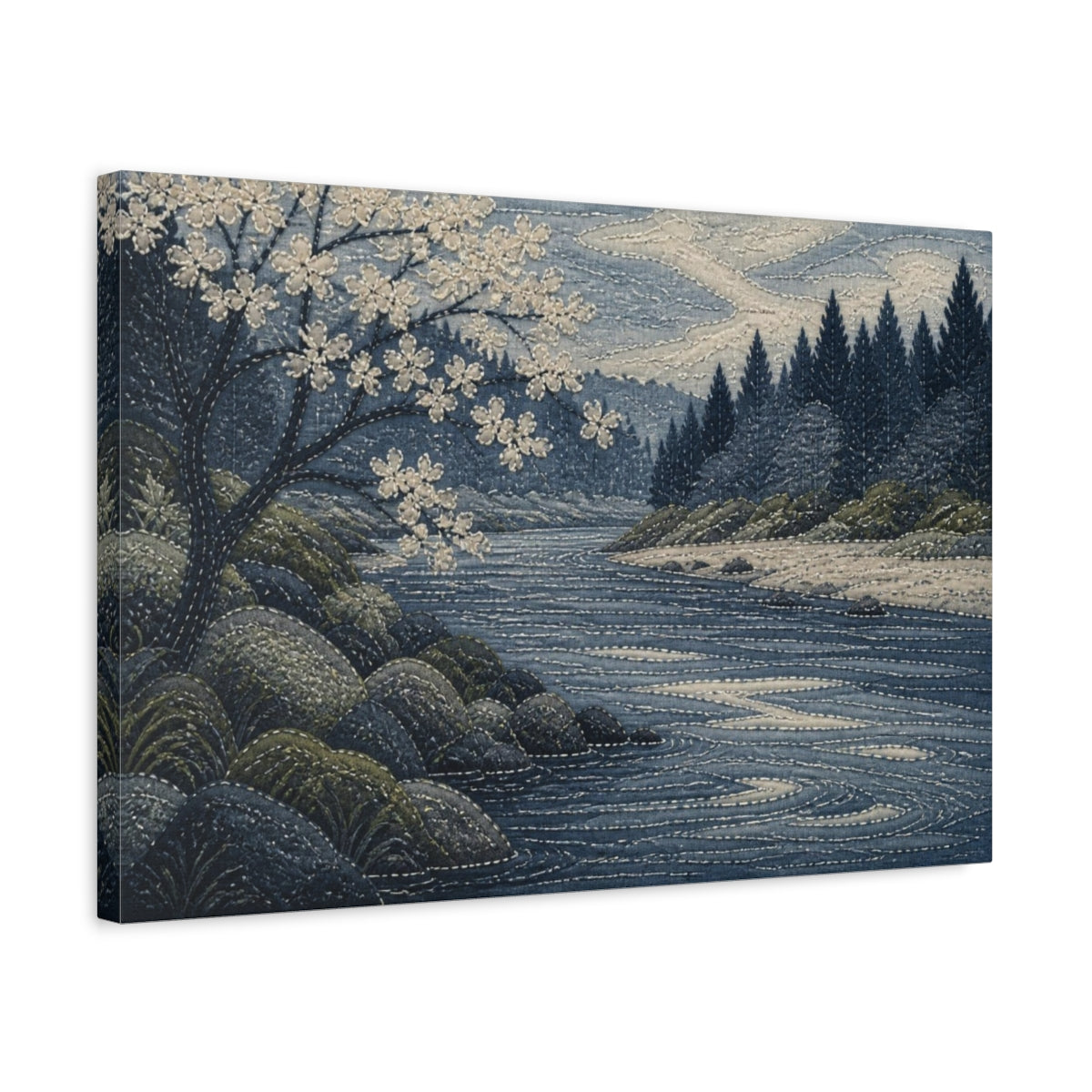 Side Mockup 3. Quiet River Bend shown as canvas print