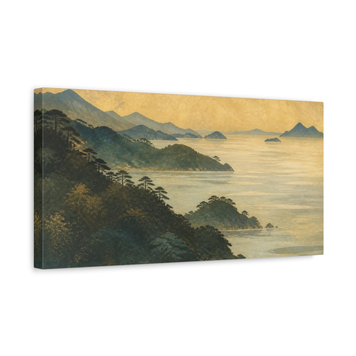 Side Mockup 3. Quiet Seto Coastline shown as canvas print