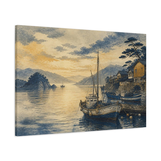 Main Mockup. Quiet Seto Fishing Bay shown as canvas print