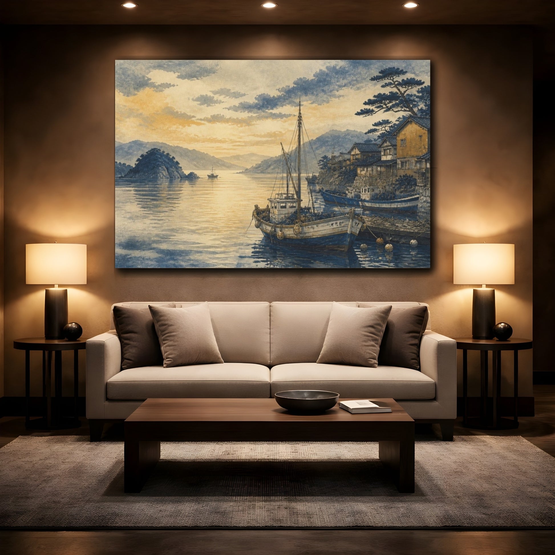Mockup 2. Quiet Seto Fishing Bay shown as canvas print