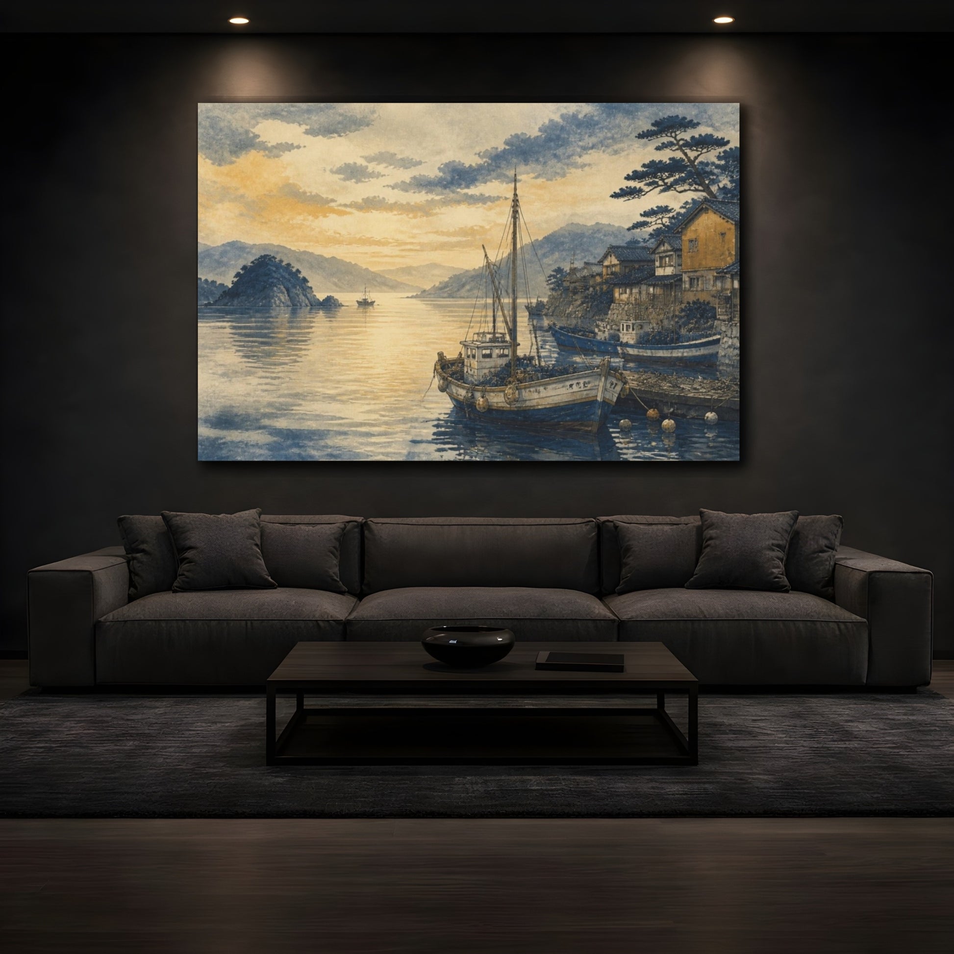 Mockup 3. Quiet Seto Fishing Bay shown as canvas print