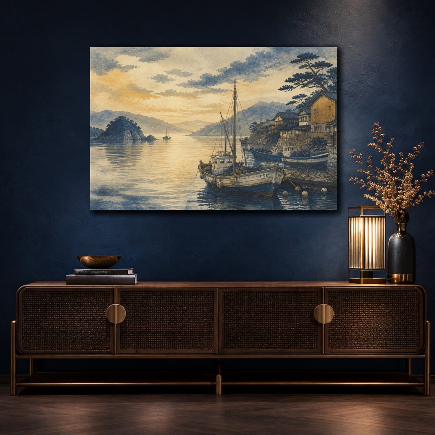 Mockup 4. Quiet Seto Fishing Bay shown as canvas print