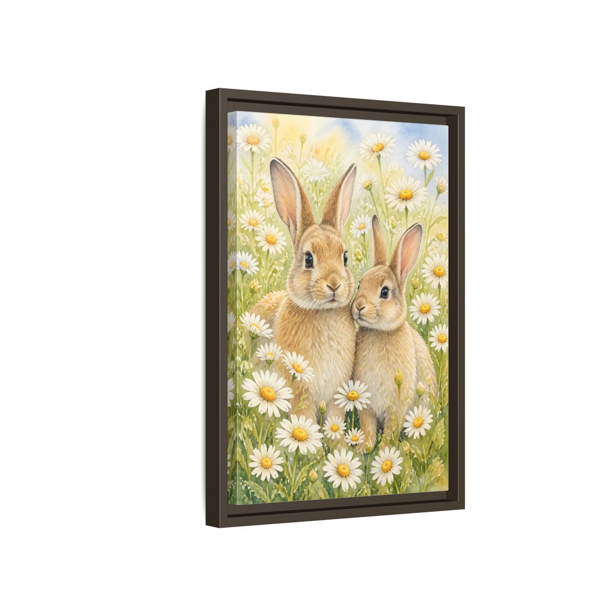 Side Mockup 5. Rabbit Animals In Daisy Meadow shown as framed canvas print