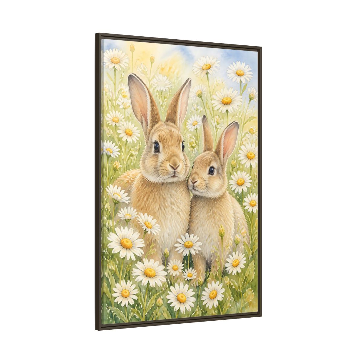 Side Mockup 8. Rabbit Animals In Daisy Meadow shown as framed canvas print
