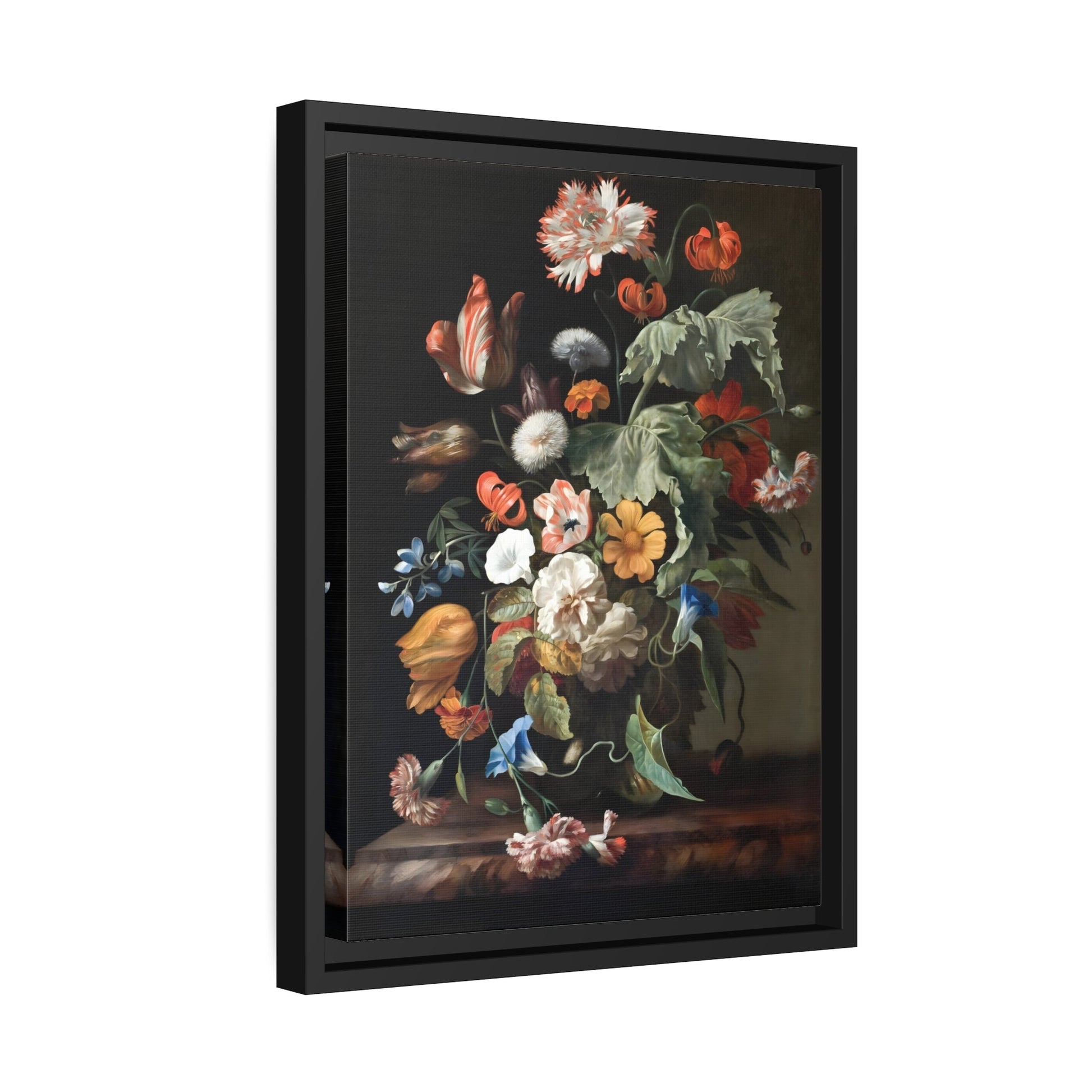 Rachel Ruysch Still Life With Flowers - Floral Canvas Wall Art Print in Black Frame