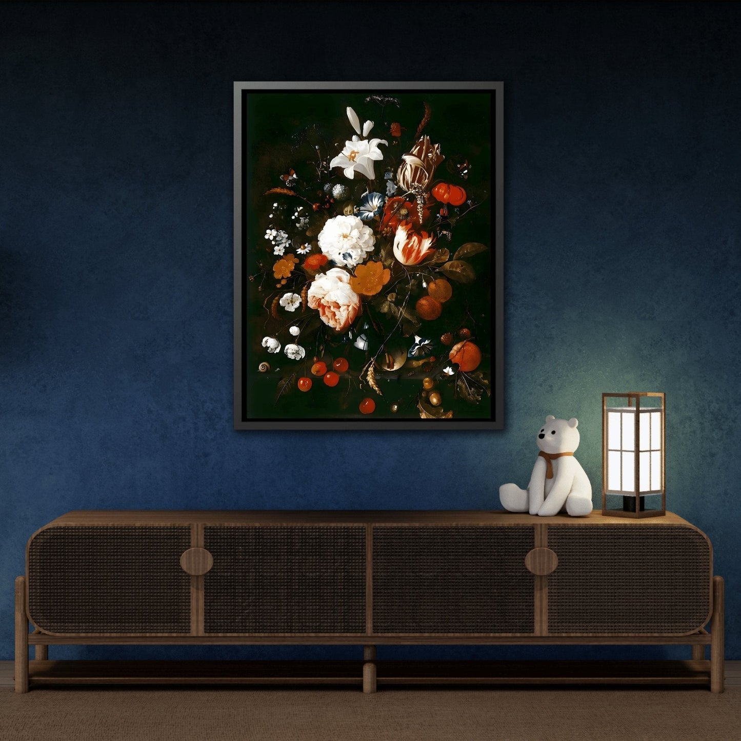 Rachel Ruysch Still Life With Flowers - Floral Canvas Wall Art Print in Black Frame