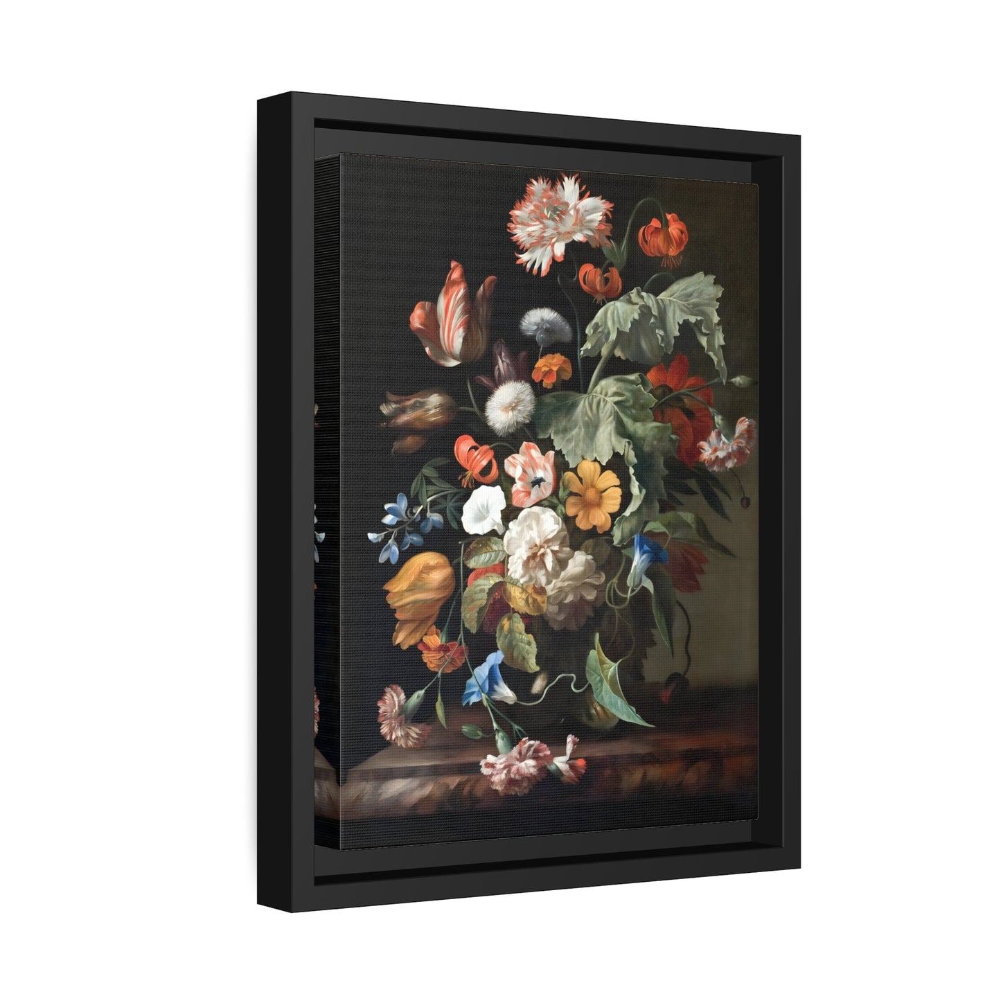 Rachel Ruysch Still Life With Flowers - Floral Canvas Wall Art Print in Black Frame