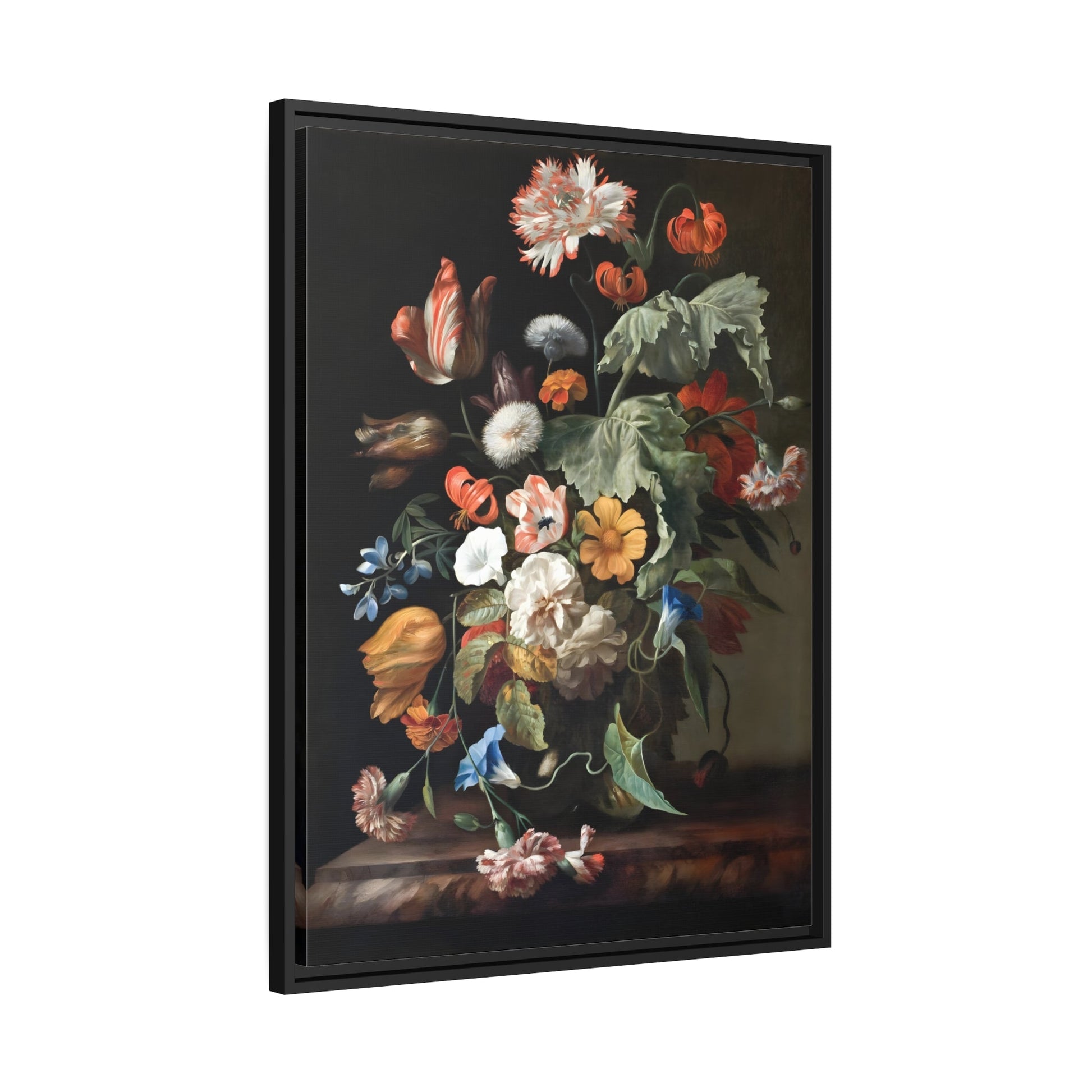 Rachel Ruysch Still Life With Flowers - Floral Canvas Wall Art Print in Black Frame